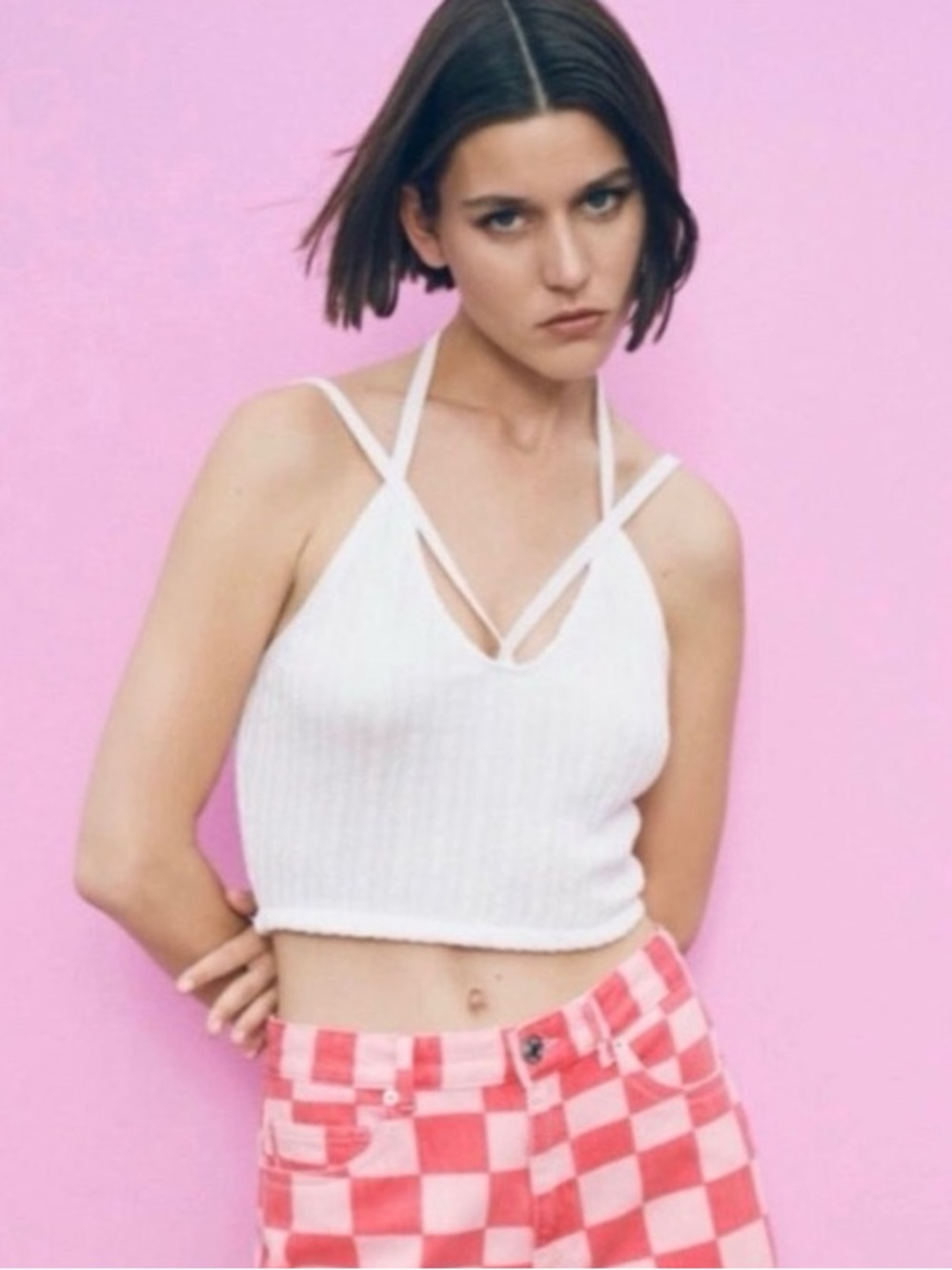 💫4/$25 • Zara White Halter Double Cable Knit Crop Top